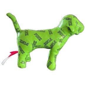 Victoria's Secret VS PINK Collector Dog Plush Vinyl Stuffed Animal 13" Green EUC
